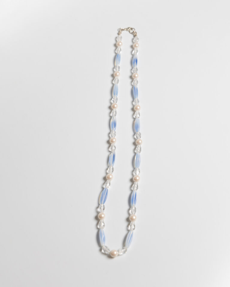 JL122 Vintage Blue & Clear Bead Necklace