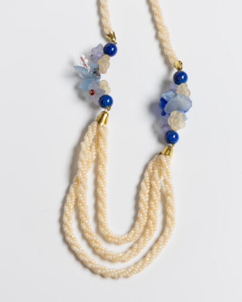 JL119 Vintage Blue Floral Bead Necklace