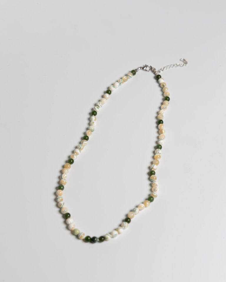 JL078 White & Green Bead Necklace