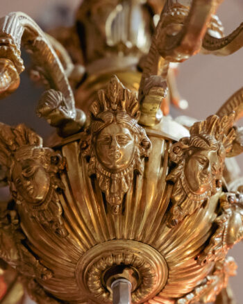 Gilt Brass Chandelier with Cherub Details