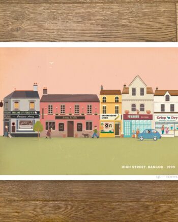PaddyDraws A3 Print – Bangor High Street 1999 #1