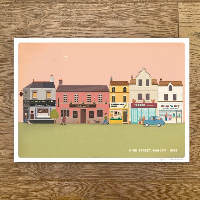 PaddyDraws A3 Print - Bangor High Street 1999 #1
