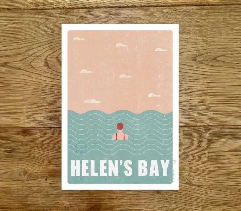 PaddyDraws Print - Helen's Bay Swim