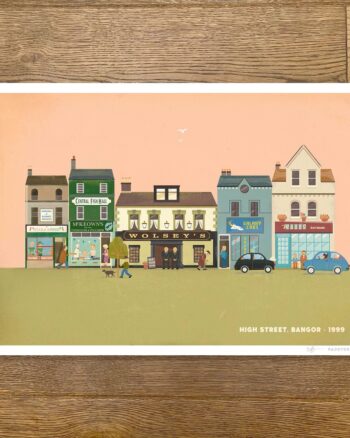 PaddyDraws A3 Print – Bangor High Street 1999 #2