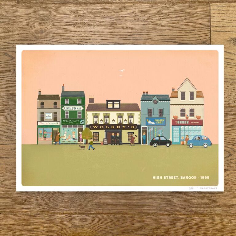 PaddyDraws A3 Print - Bangor High Street 1999 #2