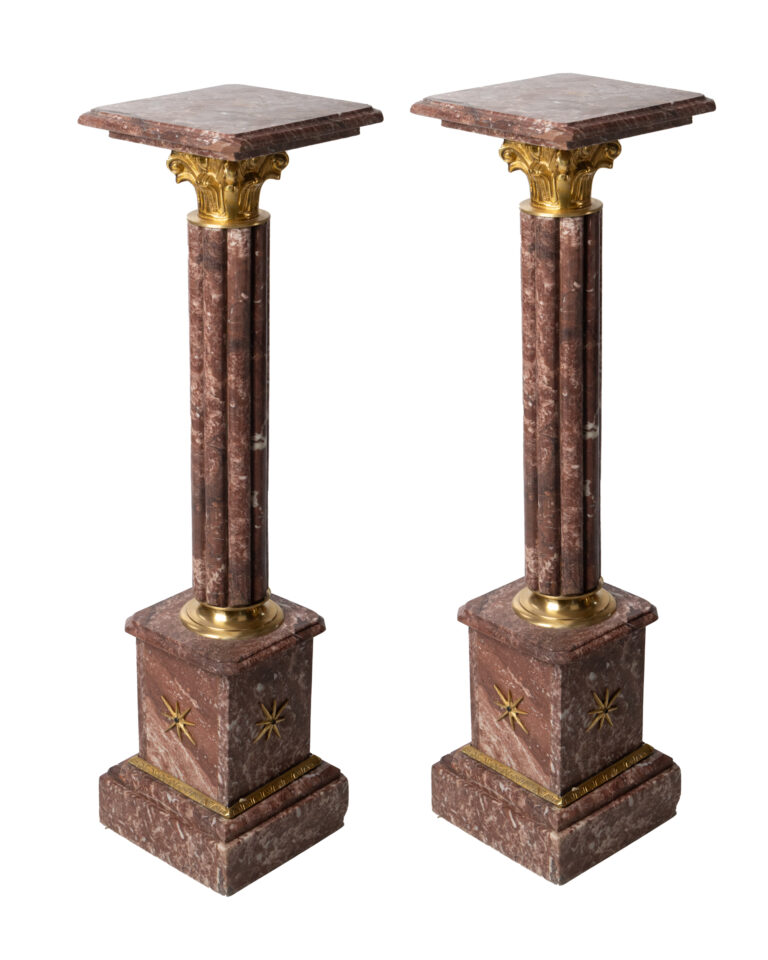 Pair of Rose Marble Fluted Pedestals