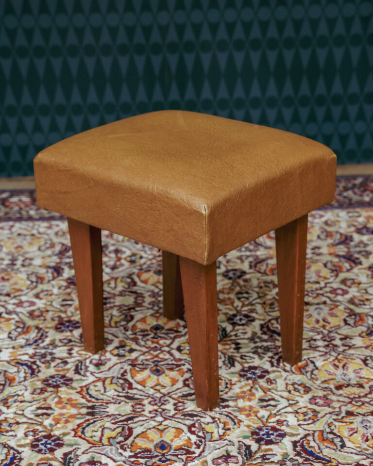 Mid Century Brown Leather Footstool