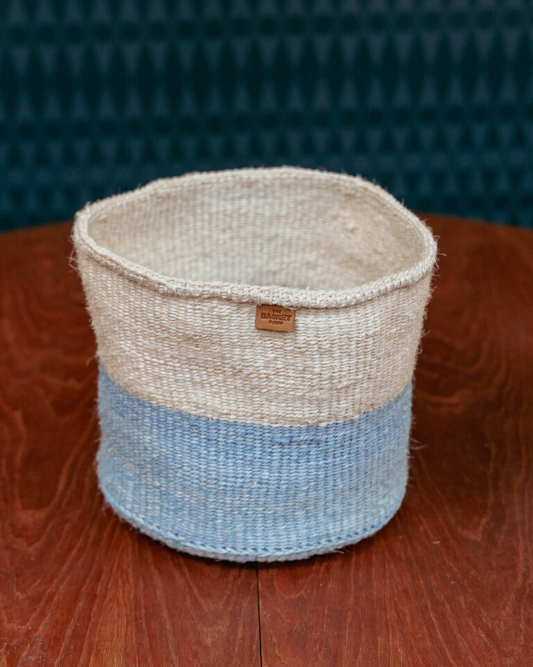 Medium Powder Blue & Natural Woven Basket