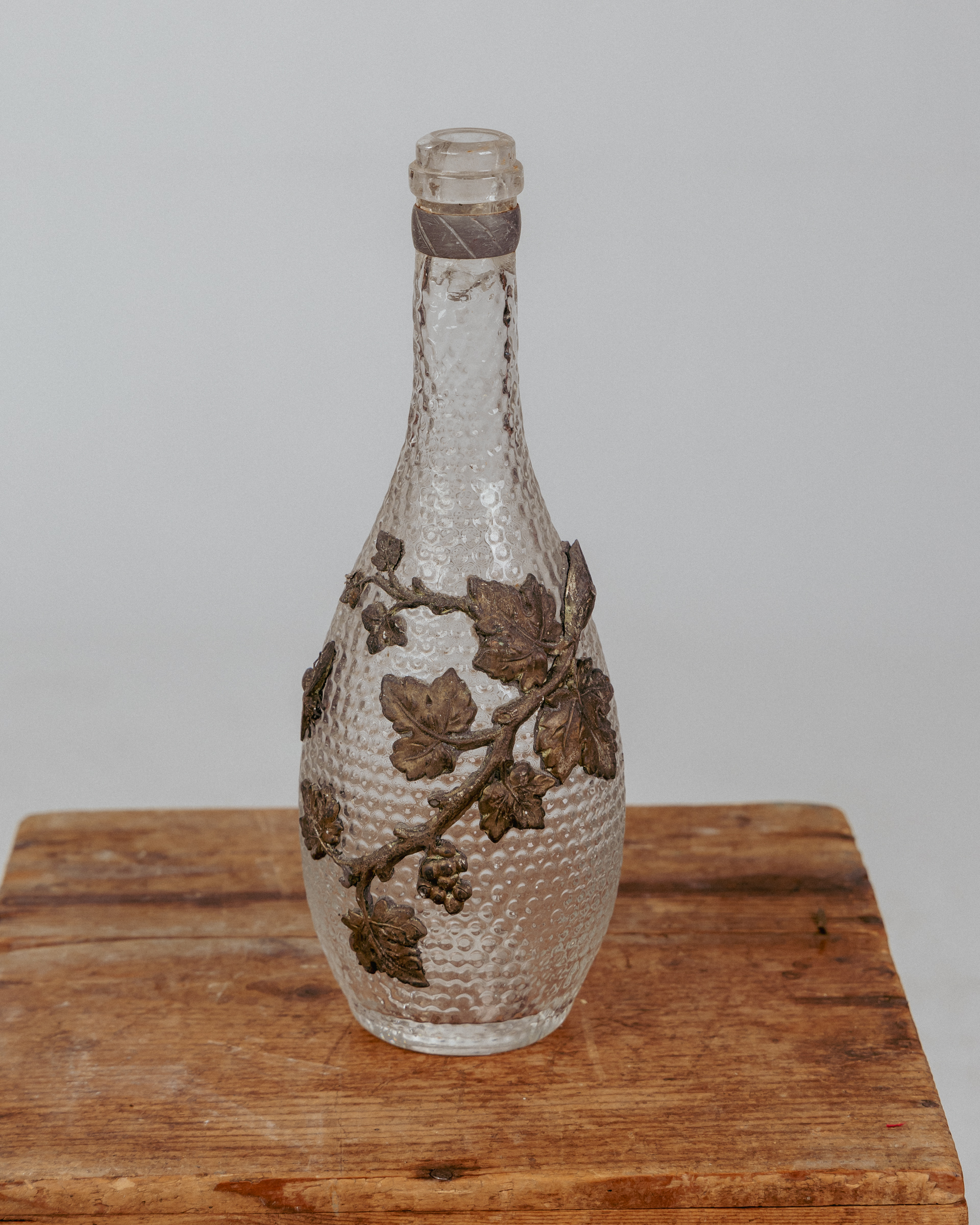 GB144 Vintage Glass Bottle with Metalwork