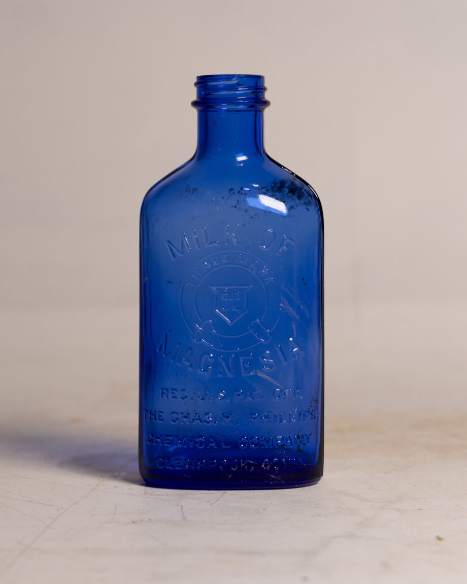 A blue, bottle