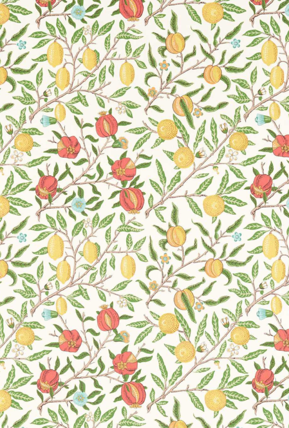 A bright floral fabric with lemons