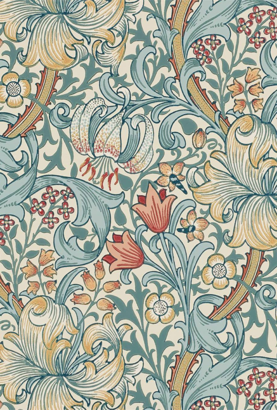 A blue toned floral wallpaper