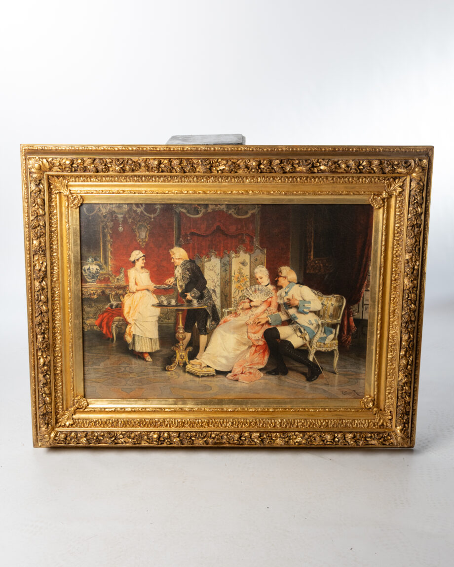 A painting of four people in a gold frame