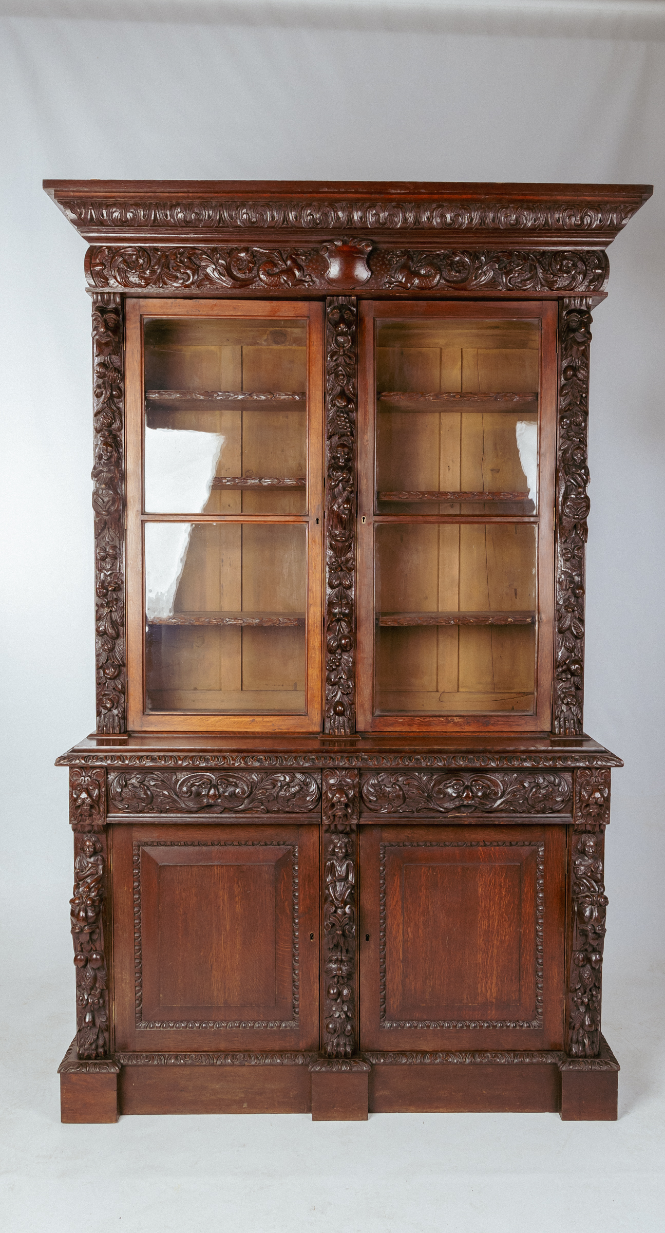 French Renaissance Carved Cabinet / Bookcase