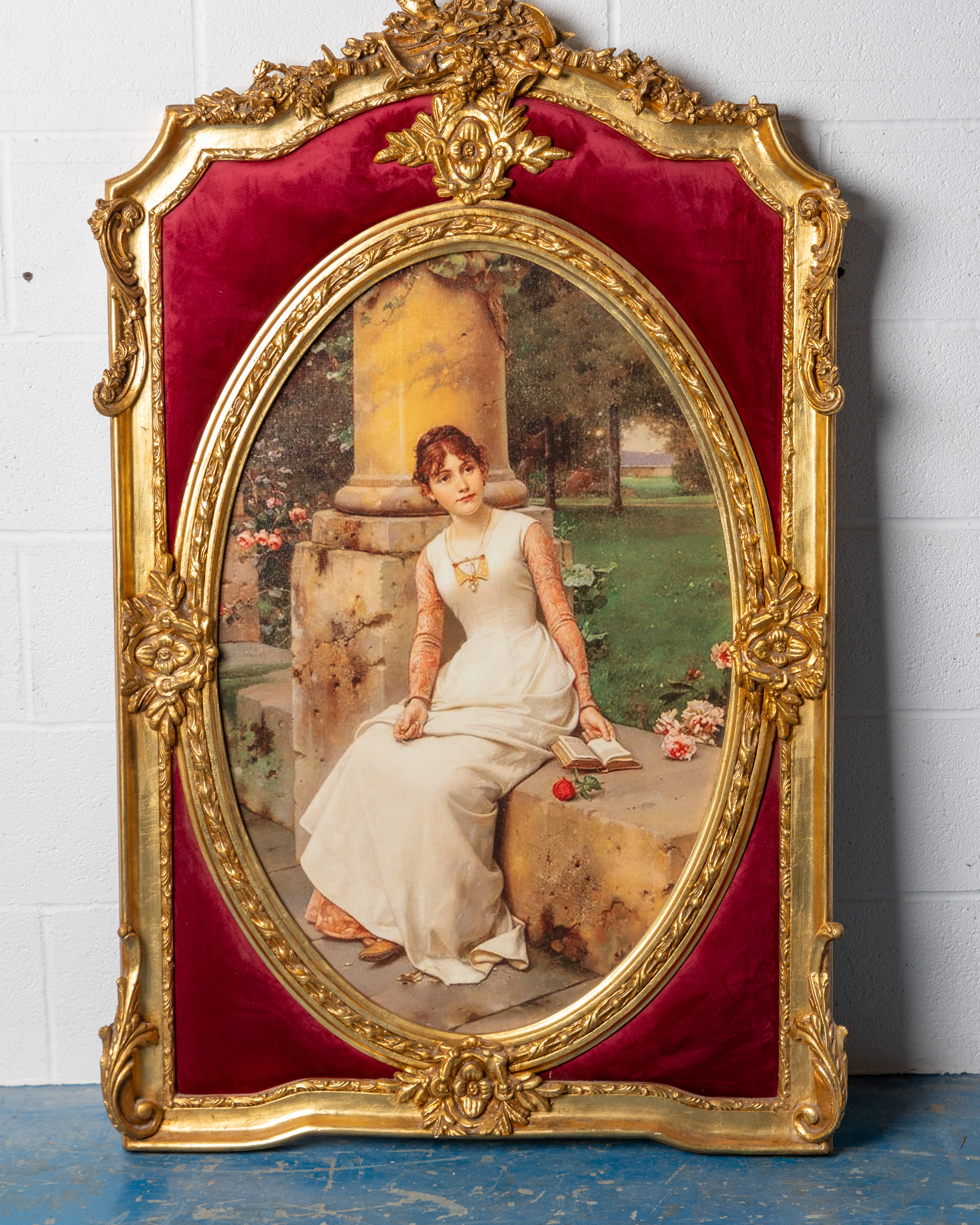 Large Gilt framed print of lady in white dress