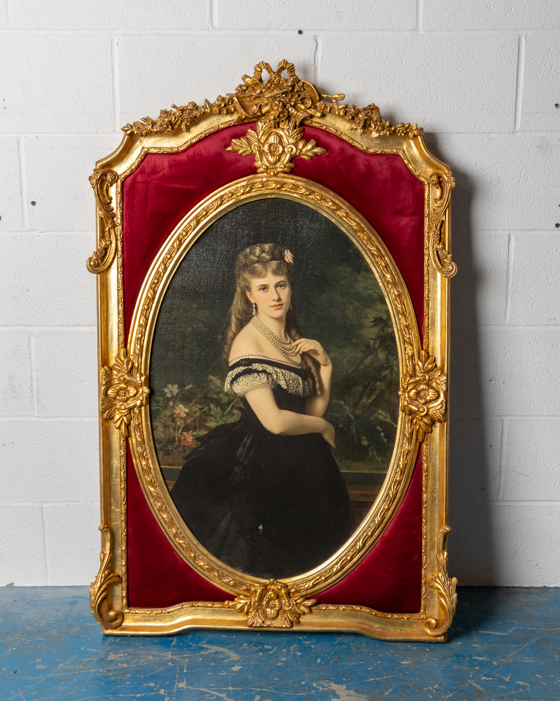 Large Gilt framed print of lady in black dress