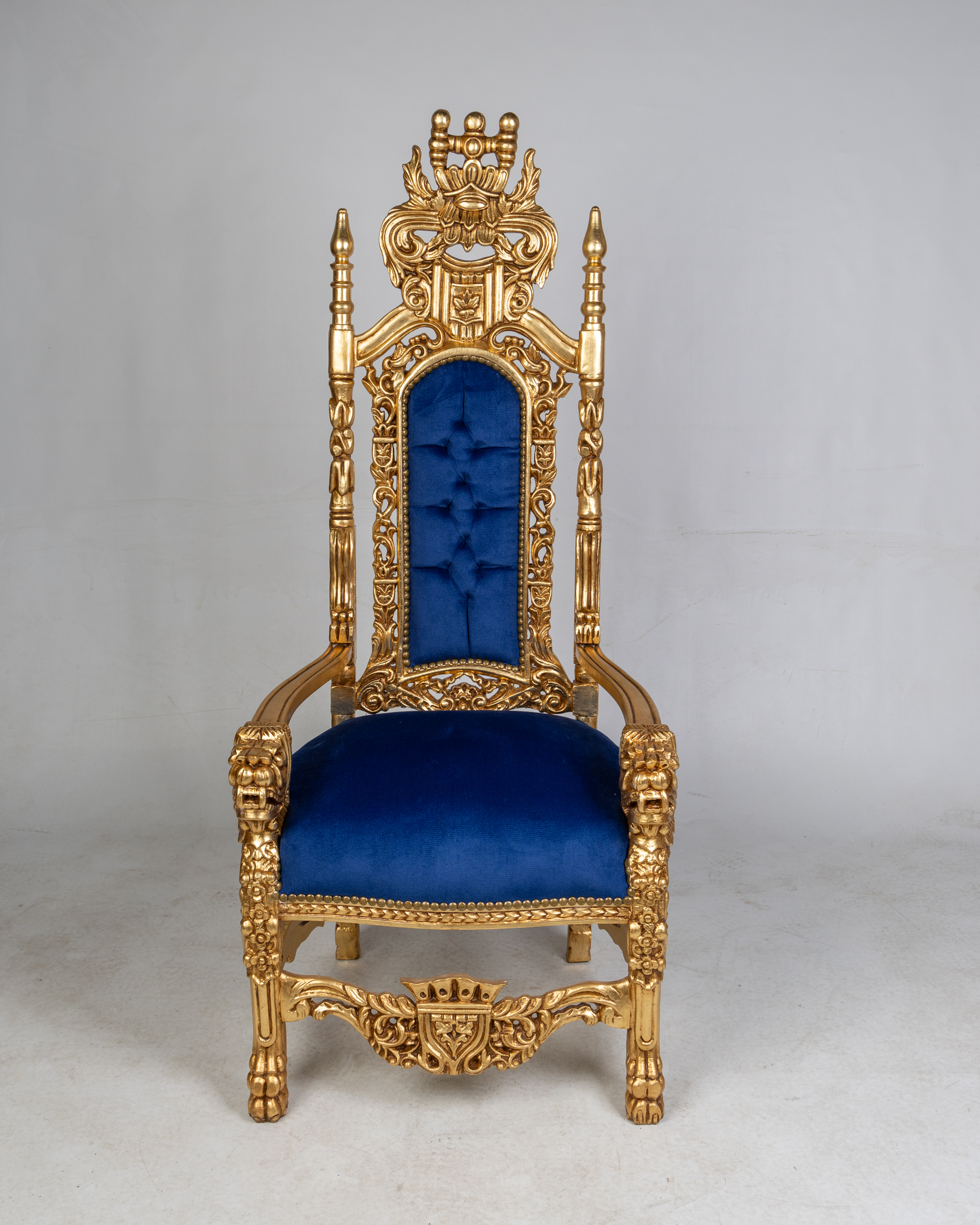 Pair of Gold and Blue luxury Baroque Throne Armchairs