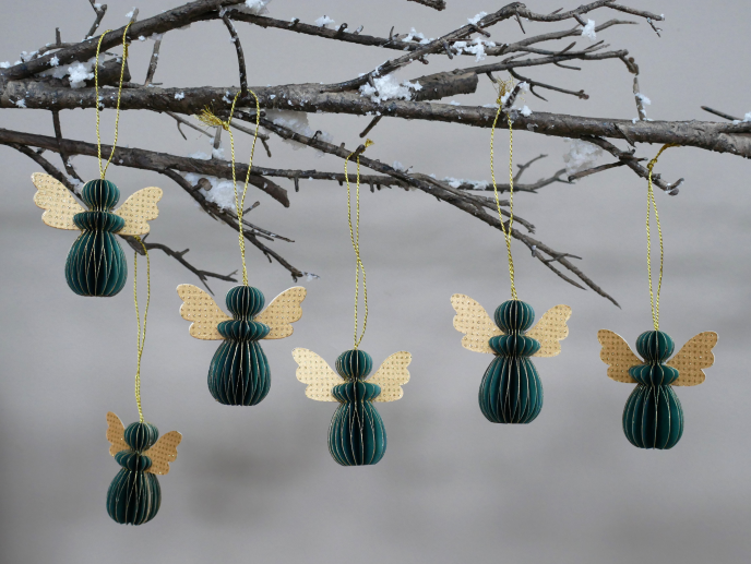 Set of 6 Green Angel Ornaments