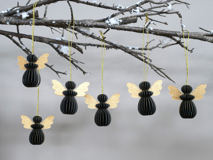 Set of 6 Black Angel Ornaments