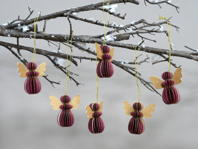 Set of 6 Red Paper Angel Ornaments