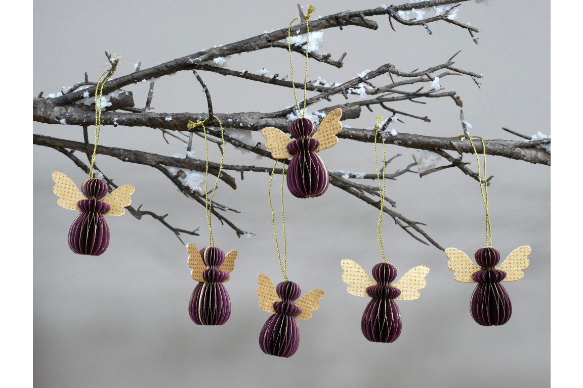 Set of 6 Purple Hanging Angel Decorations