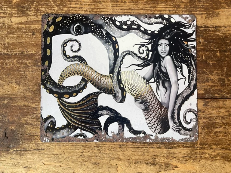 Mermaid and Octopus Metal Wall Sign