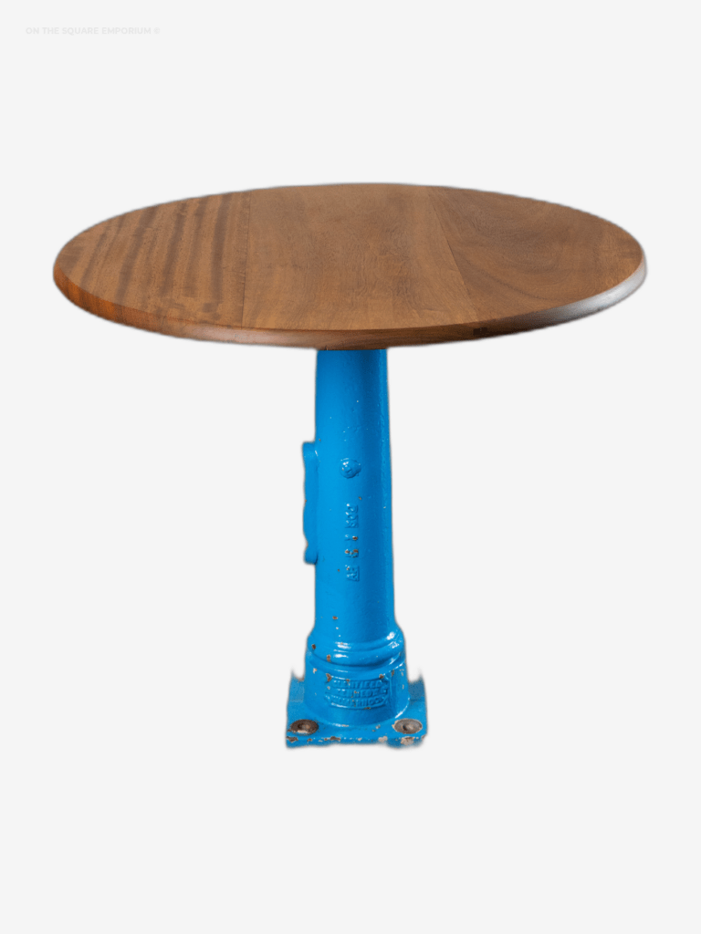 Unusual Upcycled Teak Table with Lamp Post Base