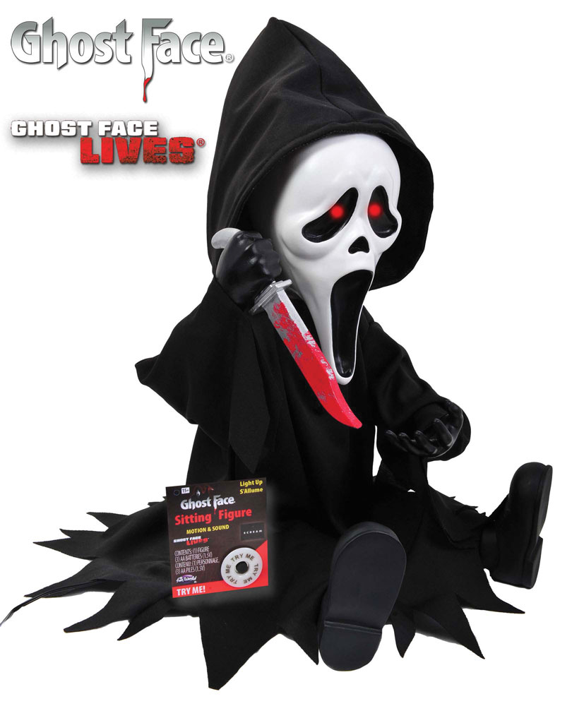 Ghost Face Animated Sitting Figure with Light-Up Eyes