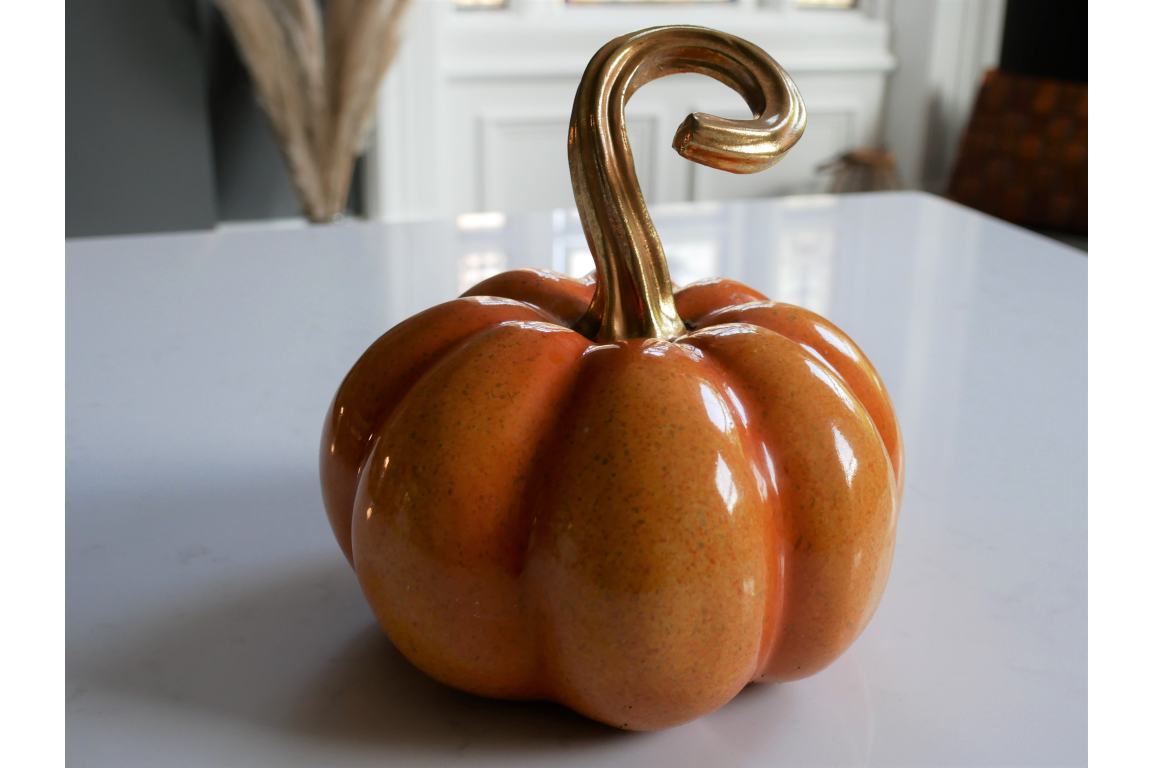 Decorative Ceramic Pumpkin with Gold Twist Stem