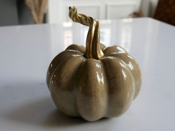Sage Green Ceramic Pumpkin with Gold Stem