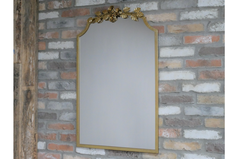 Ornate Gold Framed Mirror with Floral Accent