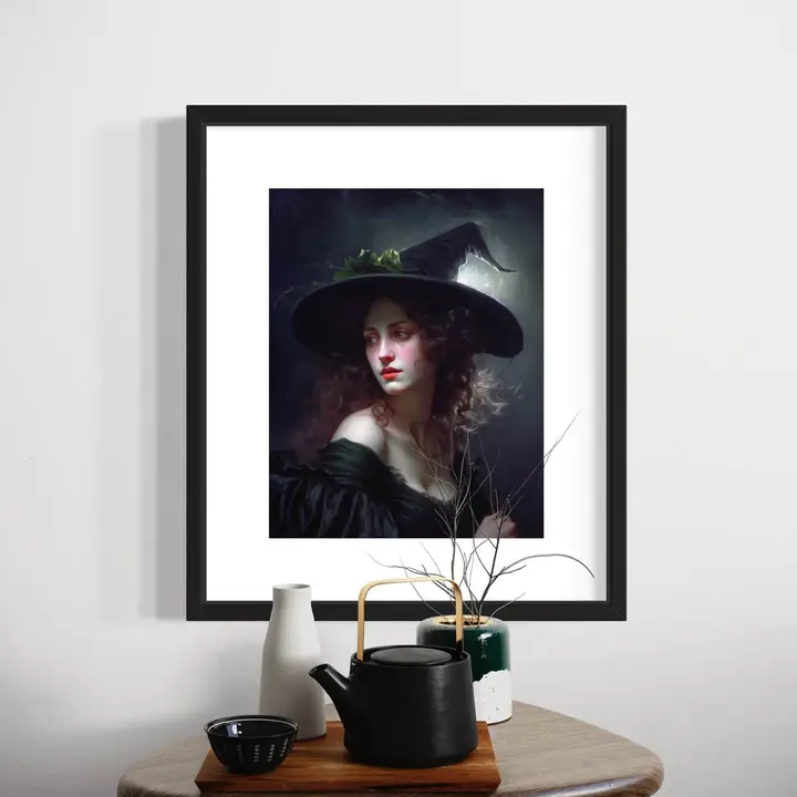Witch in Black Hat with Magic Wand Wall Art