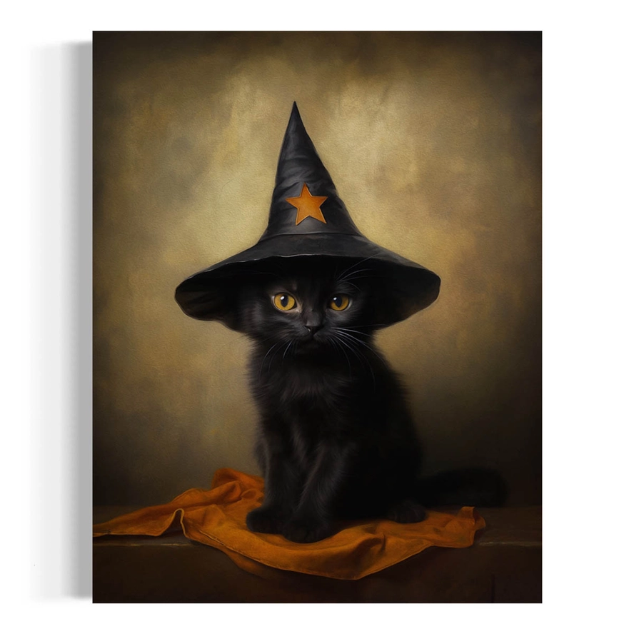 Black Cat with Star Hat Wall Art
