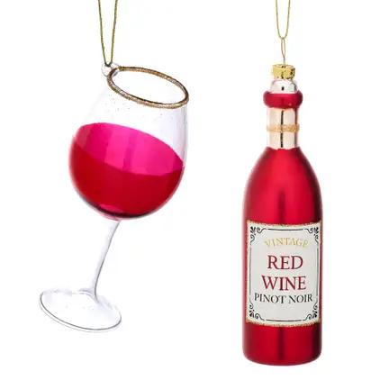 Festive Red Wine Glass and Bottle Baubles