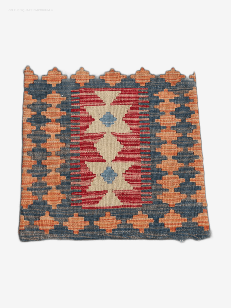 NOV40 Handcrafted Afghan Kilim Cushion w/ Warm Tones & Geometric Charm