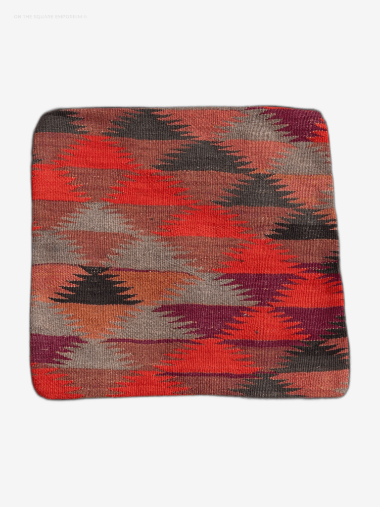 NOV39 Afghan Kilim Pillow Cover w/ Fiery Reds and Subtle Patterns