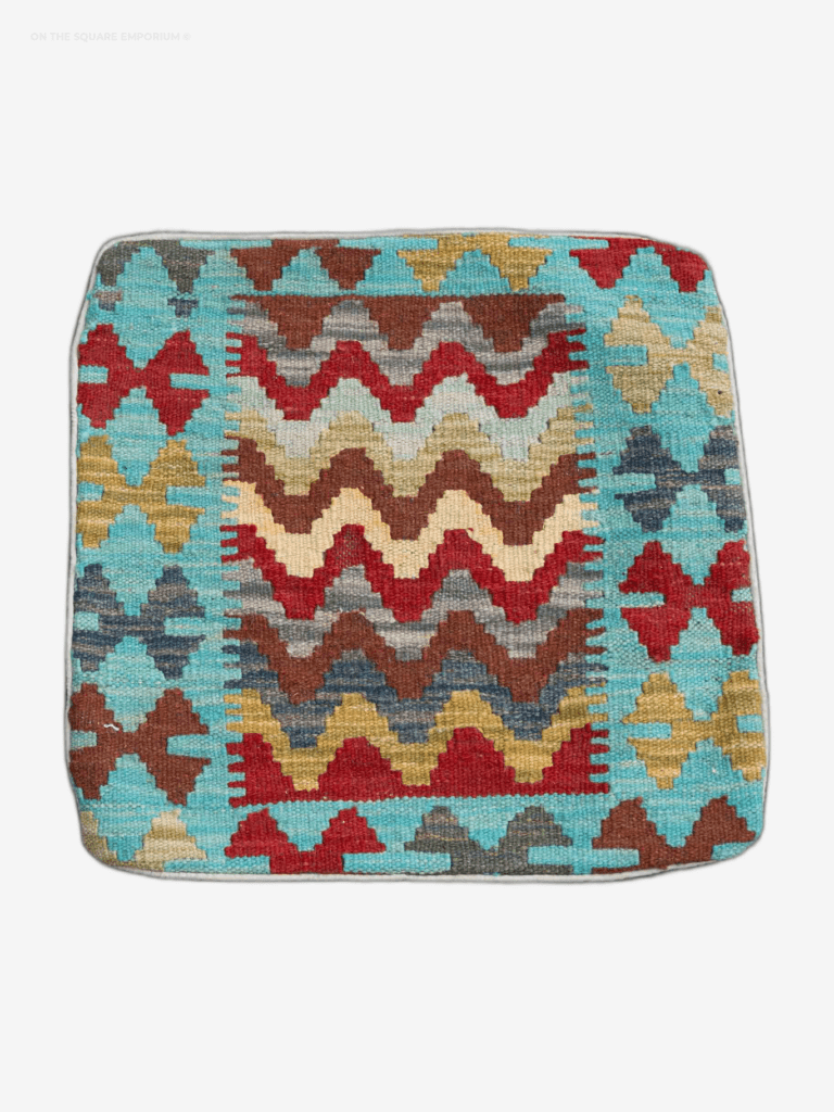 NOV31 Authentic Afghan Kilim Cushion w/ Wave Pattern in Earth Tones