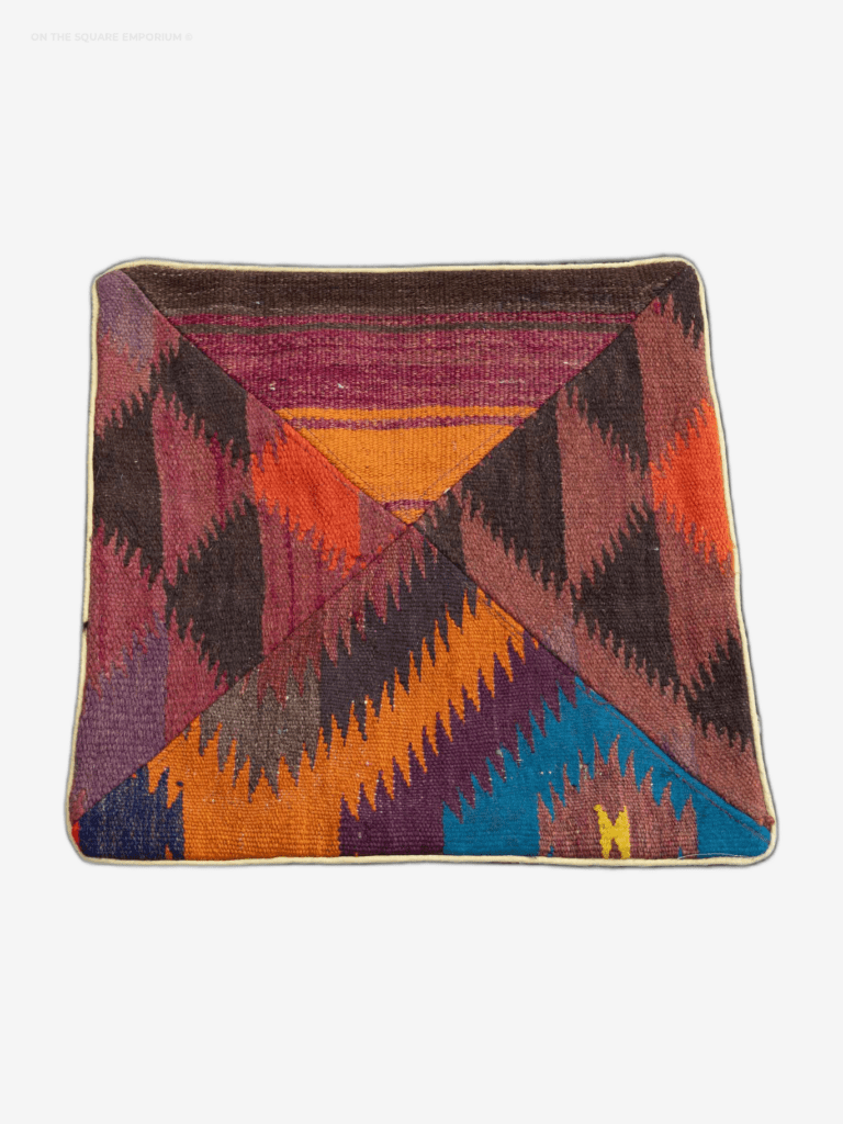 NOV36 Afghan Kilim Pillowcase w/ Rich Browns and Tribal Chevron Patterns