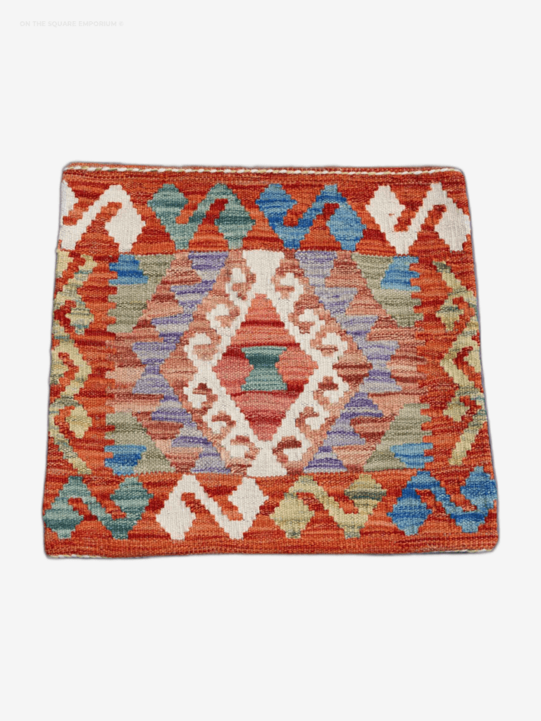 NOV33 Colorful Afghan Kilim Pillow w/ Intricate Diamond Pattern