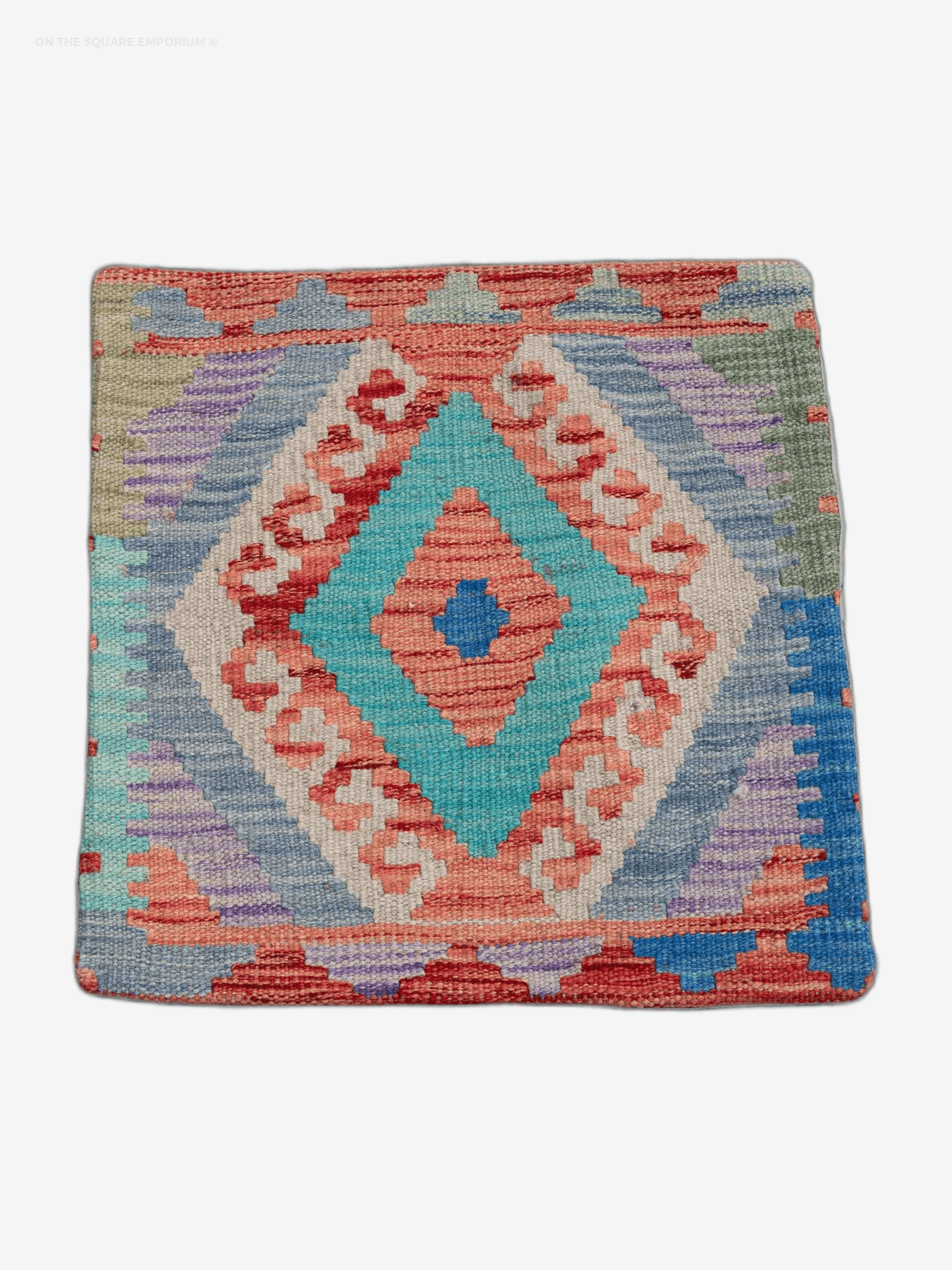 NOV34 Vintage Afghan Kilim Cushion w/ Geometric Medallion Motif