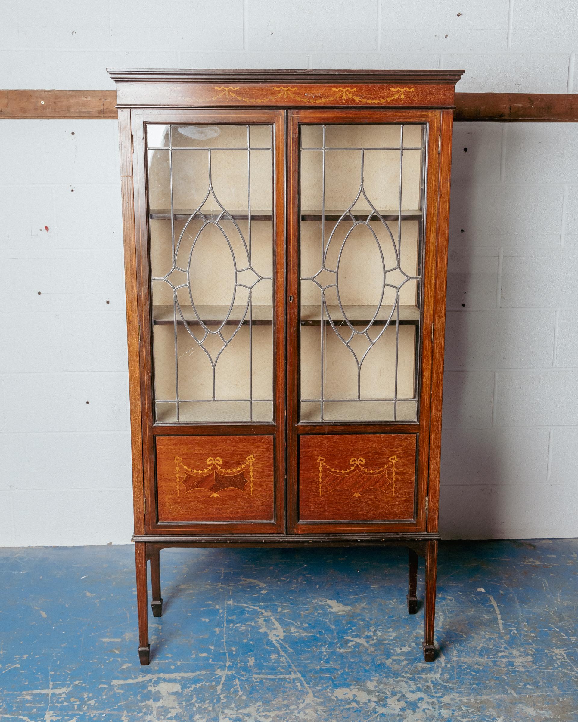 Edwardian Inlaid Display Cabinet with Glass Doors