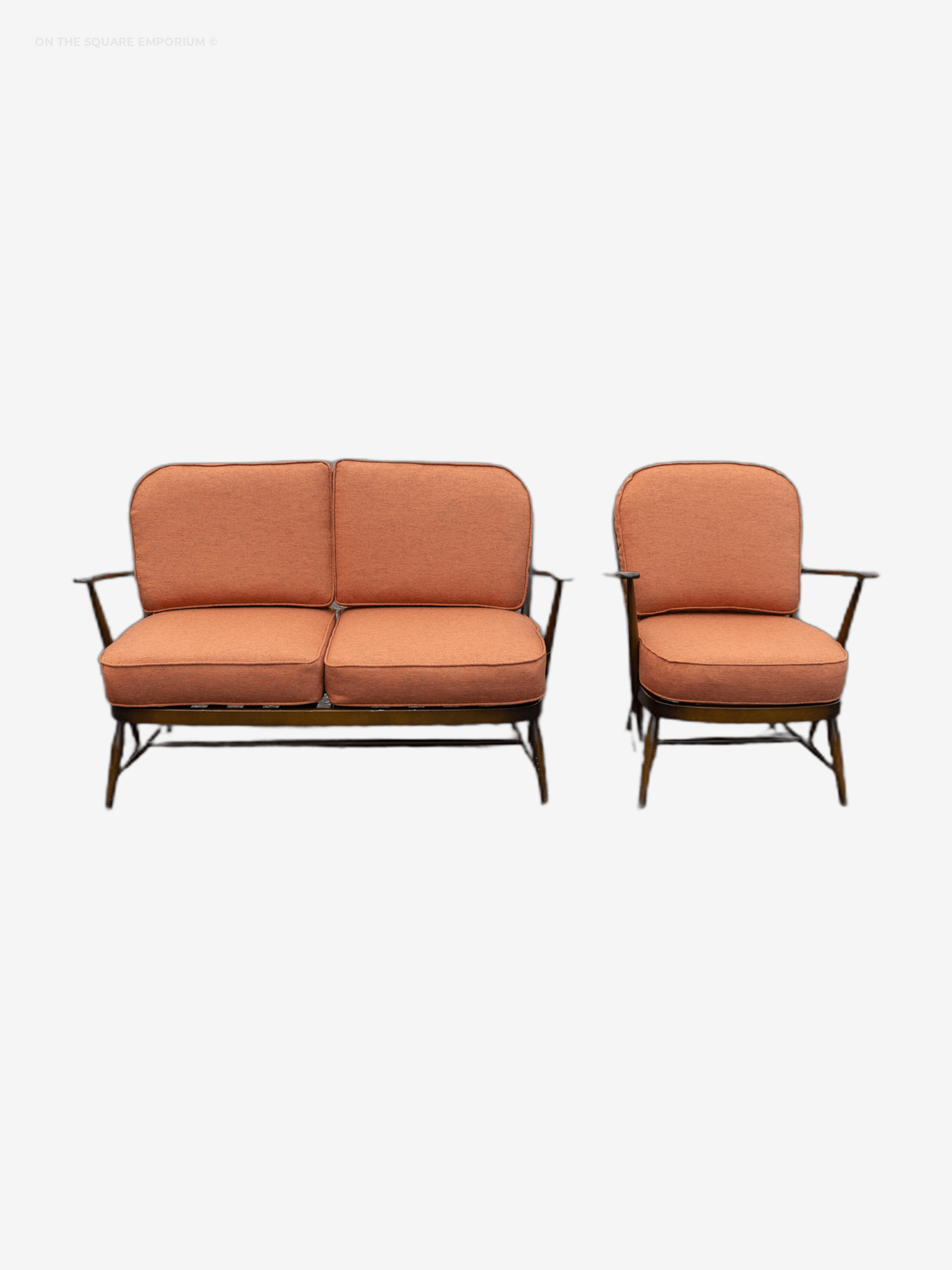 Vintage Ercol Sofa and Armchair Set in Orange Upholstery