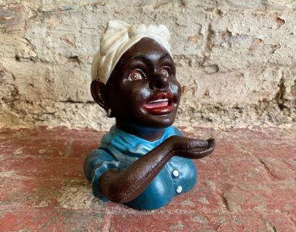 Cast Iron Woman with White Scarf Moneybox