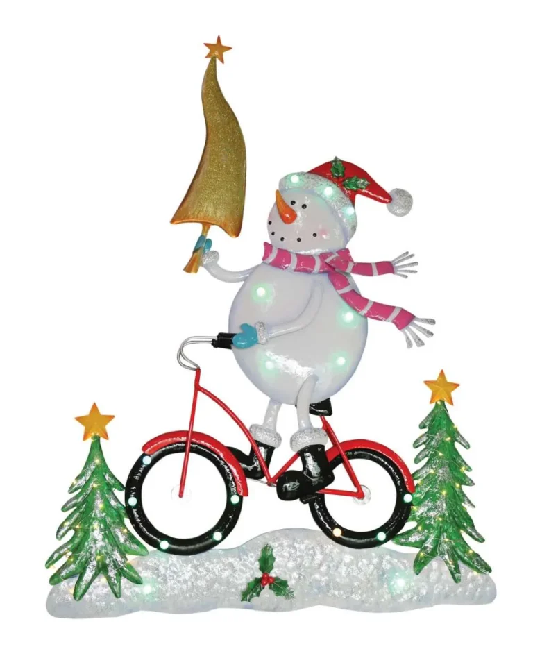 Snowman on Bike Metal Decoration