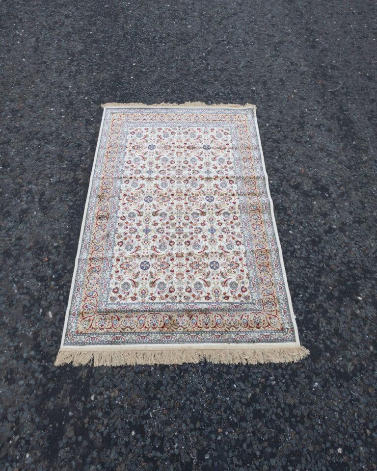 Ivory Floral Cashmere Rug with Gold Border ST16