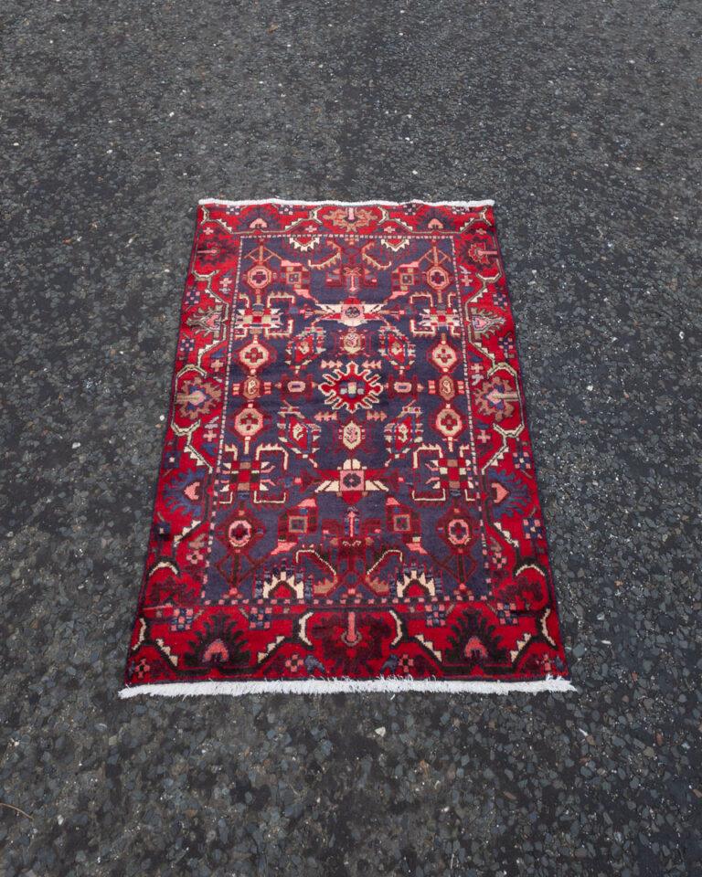 Handwoven Persian Rug - Blue and Red Geometric Design ST7