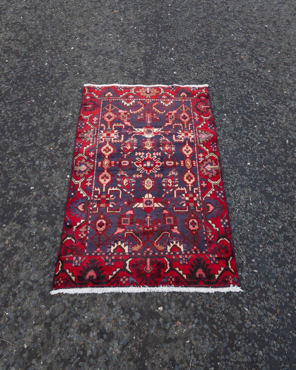 Handwoven Persian Rug – Blue and Red Geometric Design ST7