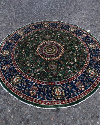 Rare Green Afghan Double Knot Circular Wool Rug ST30
