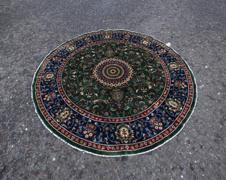 Rare Green Afghan Double Knot Circular Wool Rug ST30
