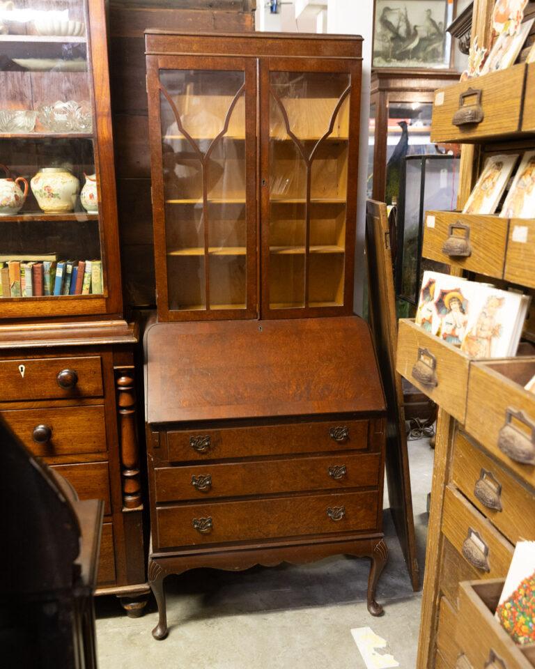 Antique Mahogany Bureau with Glass Cabinet